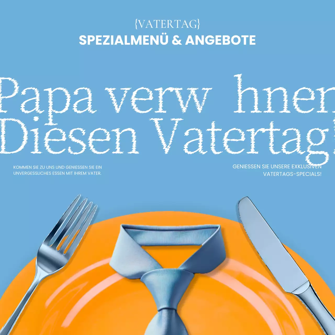 Bewerben Sie ein trendiges Vatertagsmenü in Hellblau und Orange