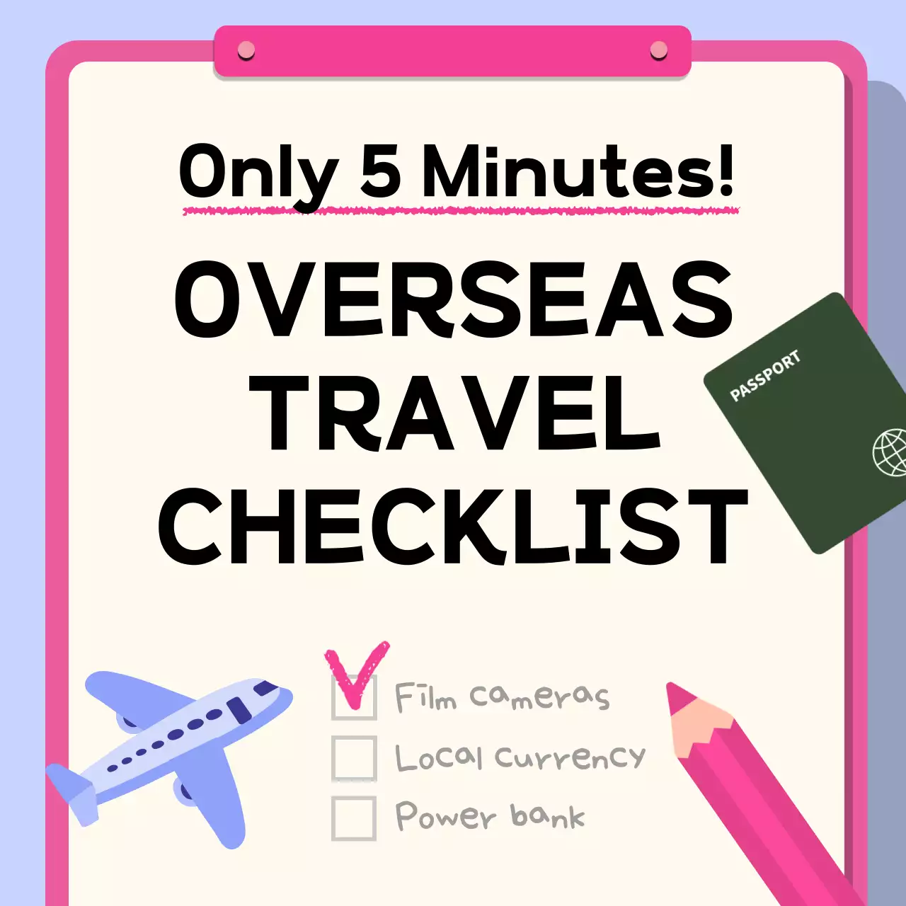 Pink Simple Travel Checklist Social Media Post