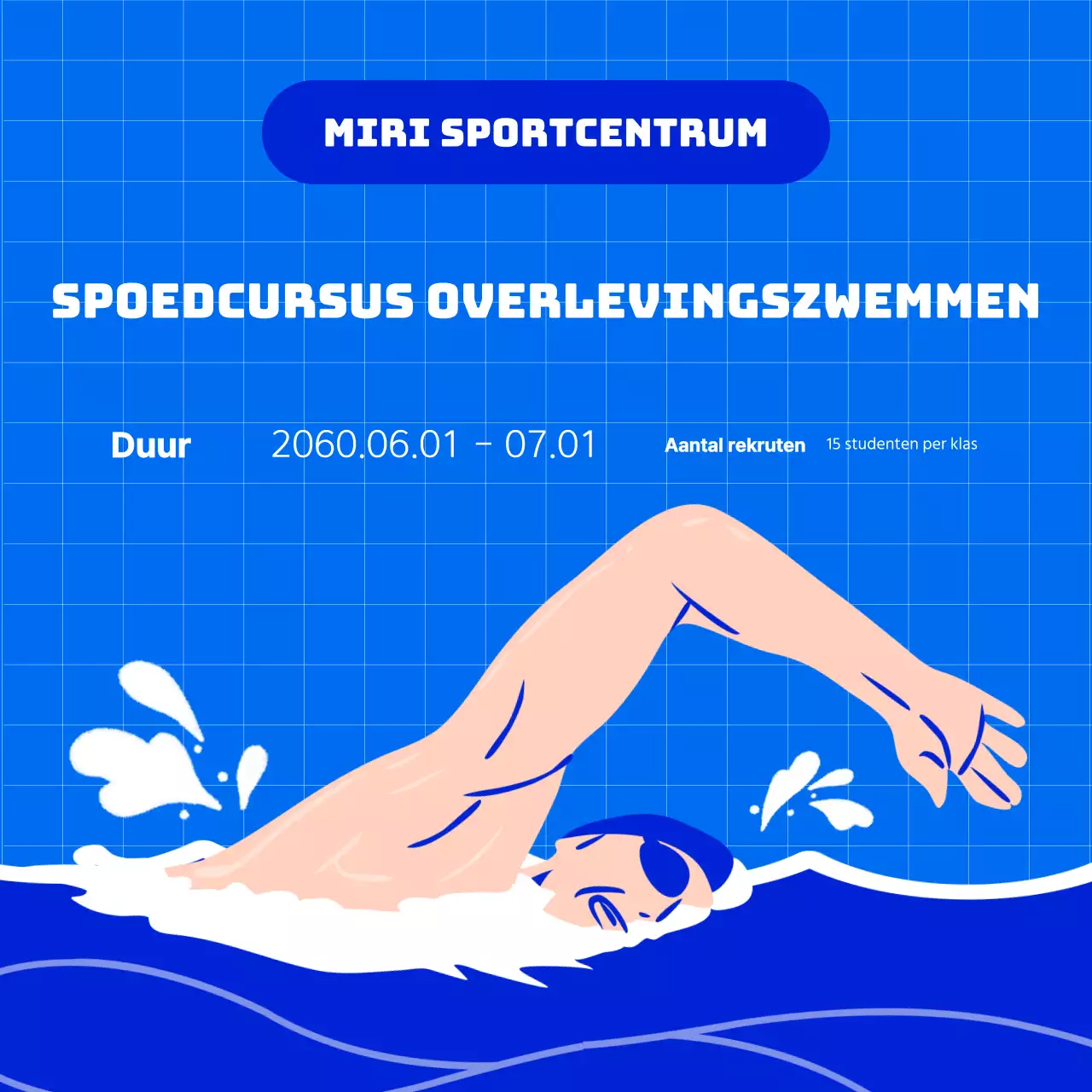 Promoot eenvoudige zwemlessen in blauw en wit