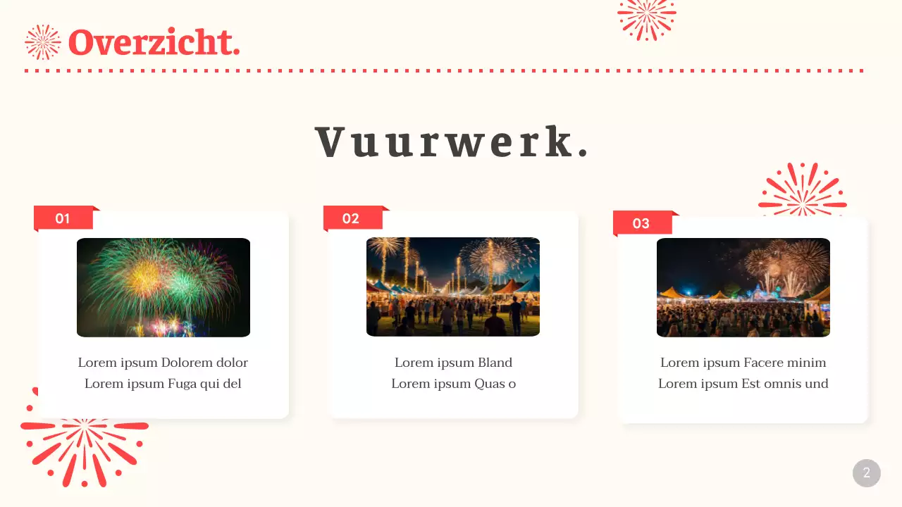 Een extravaganza van beige en rood vuurwerk plannen