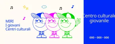 Centro culturale giovanile luminoso e carino con personaggi giovanili