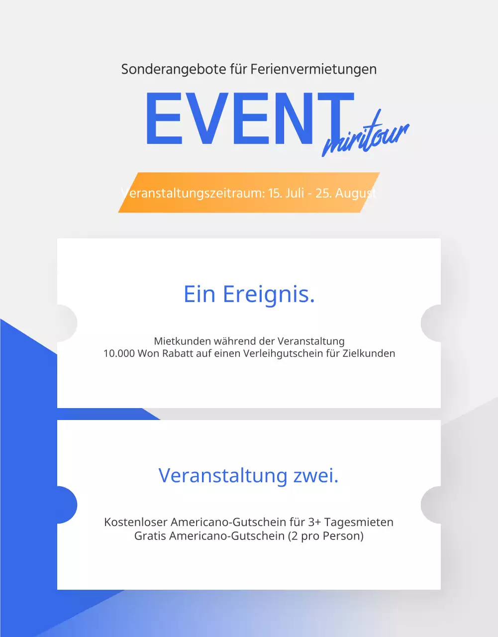 Einfache Reisebüro-Autovermietungsanzeige in Blau und Orange