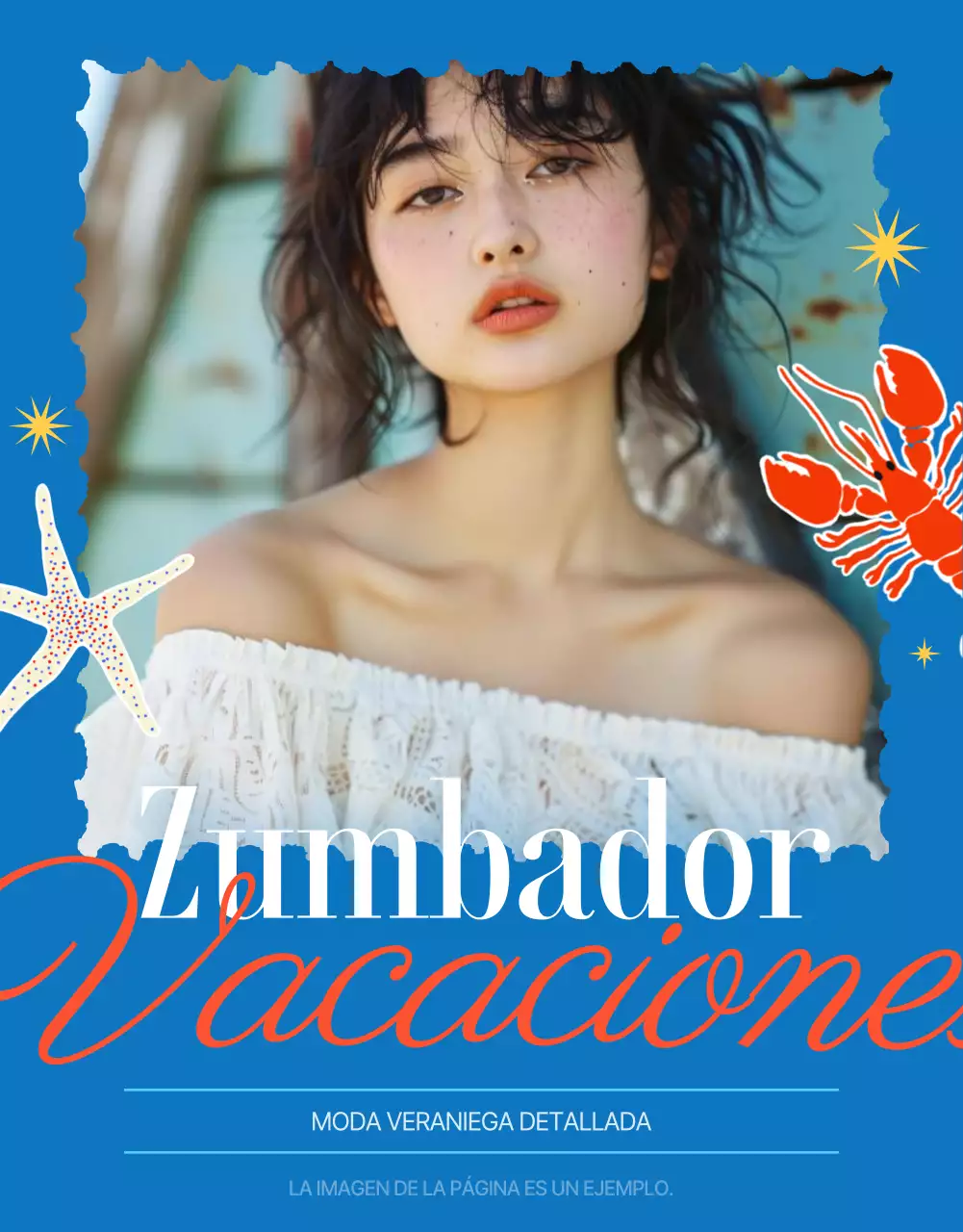 Anuncio promocional de verano vintage en azul y rojo