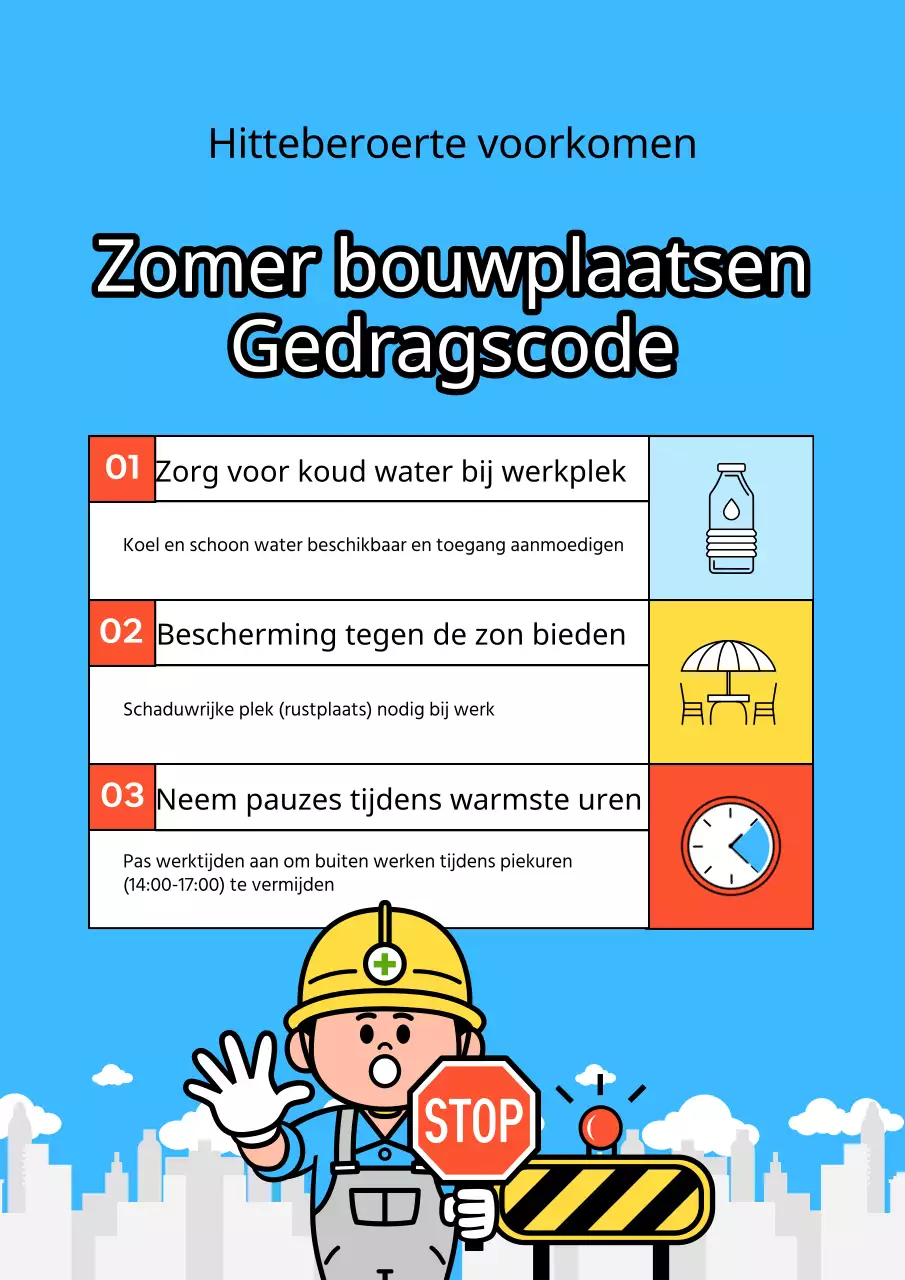 Een eenvoudige blauwe en rode gids voor gedrag op een hete bouwplaats