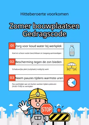 Een eenvoudige blauwe en rode gids voor gedrag op een hete bouwplaats