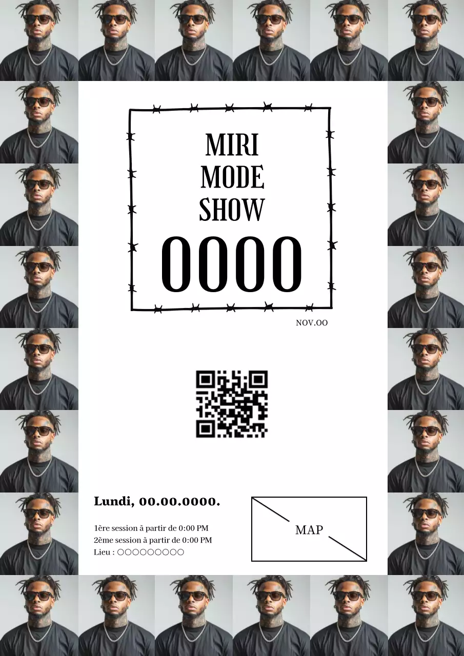 Publicité moderne et simple pour les défilés de mode en gris et noir