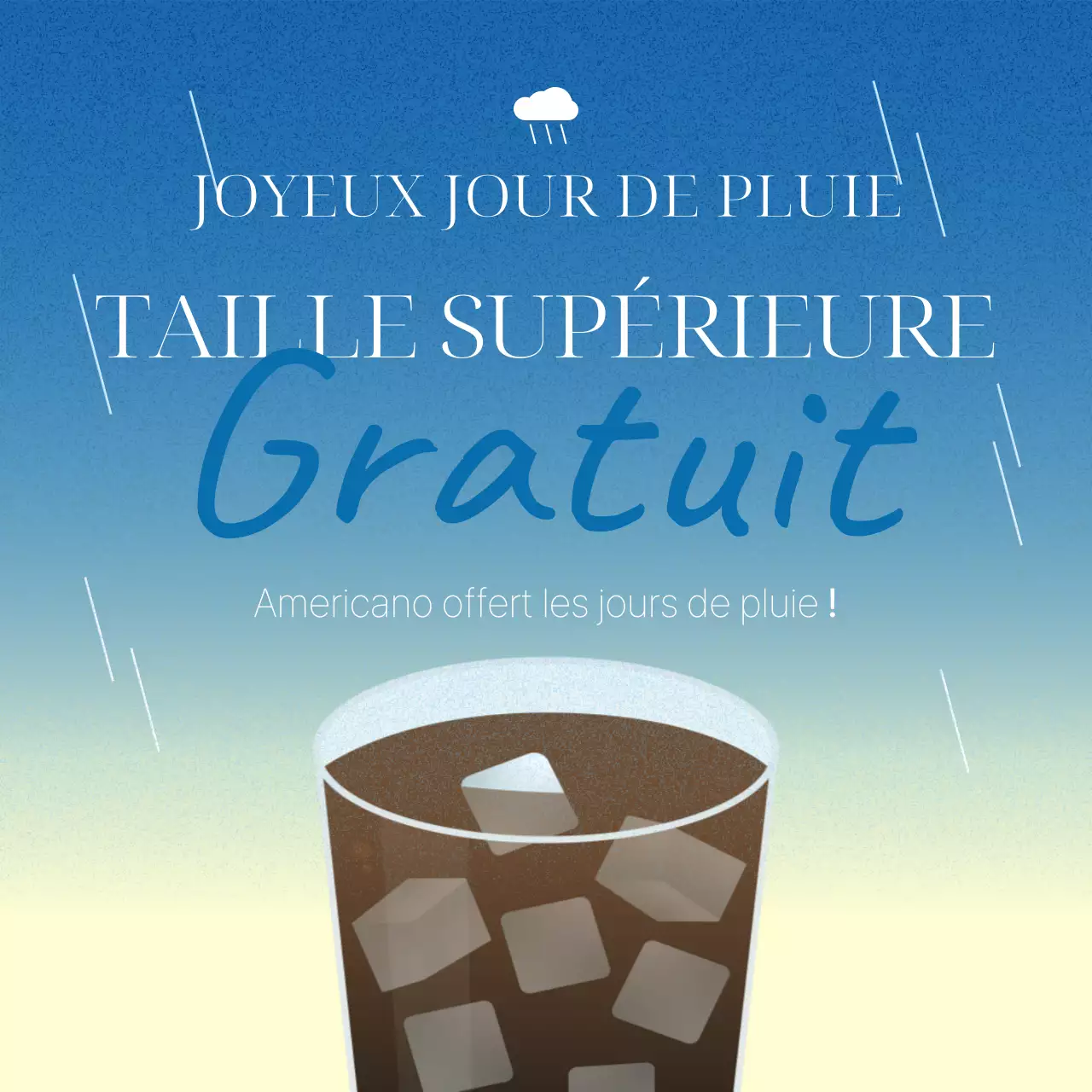 Publicité vintage pour les événements de la saison des pluies en ivoire et bleu