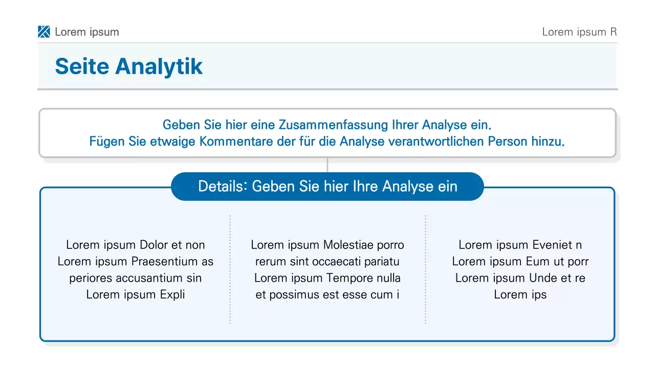 Eine einfache, blau-weiße, druckbare Berichtspräsentation