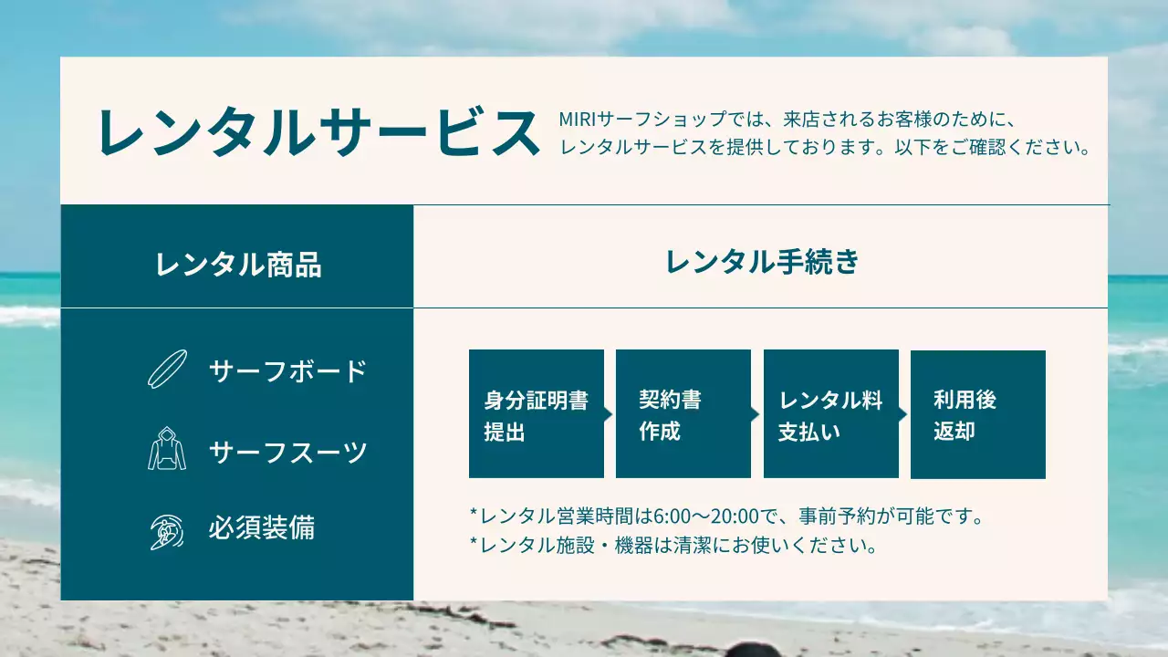 青 シンプル サーフィン お知らせ プレゼンテーション