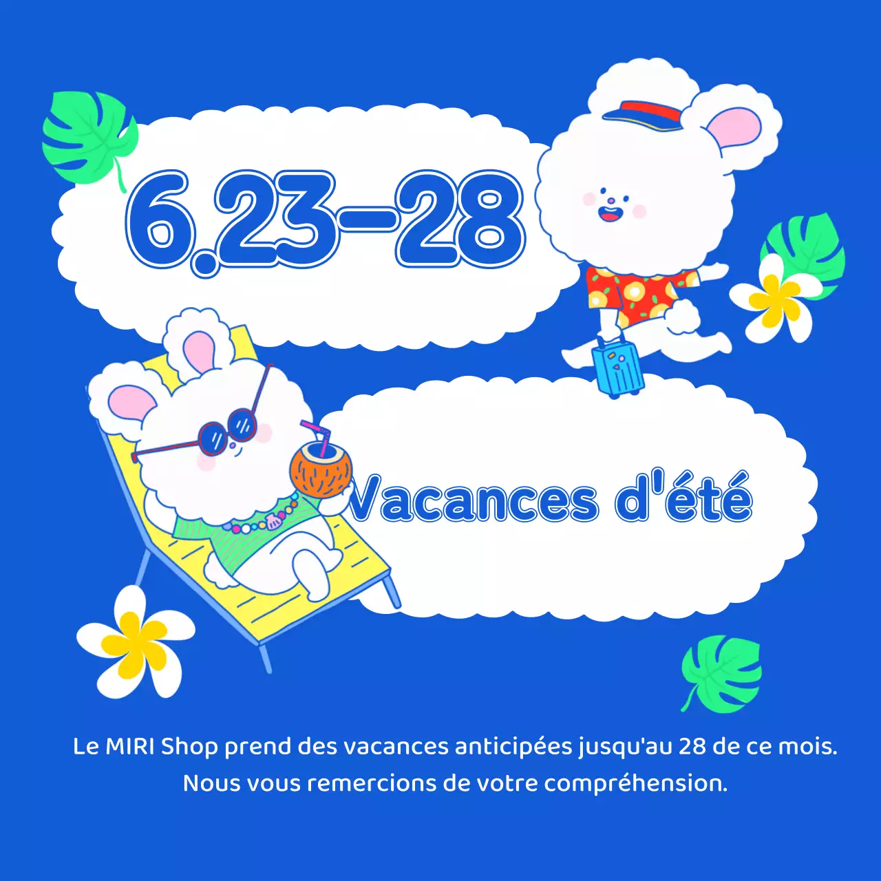 Une annonce de vacances d'été en bleu et blanc