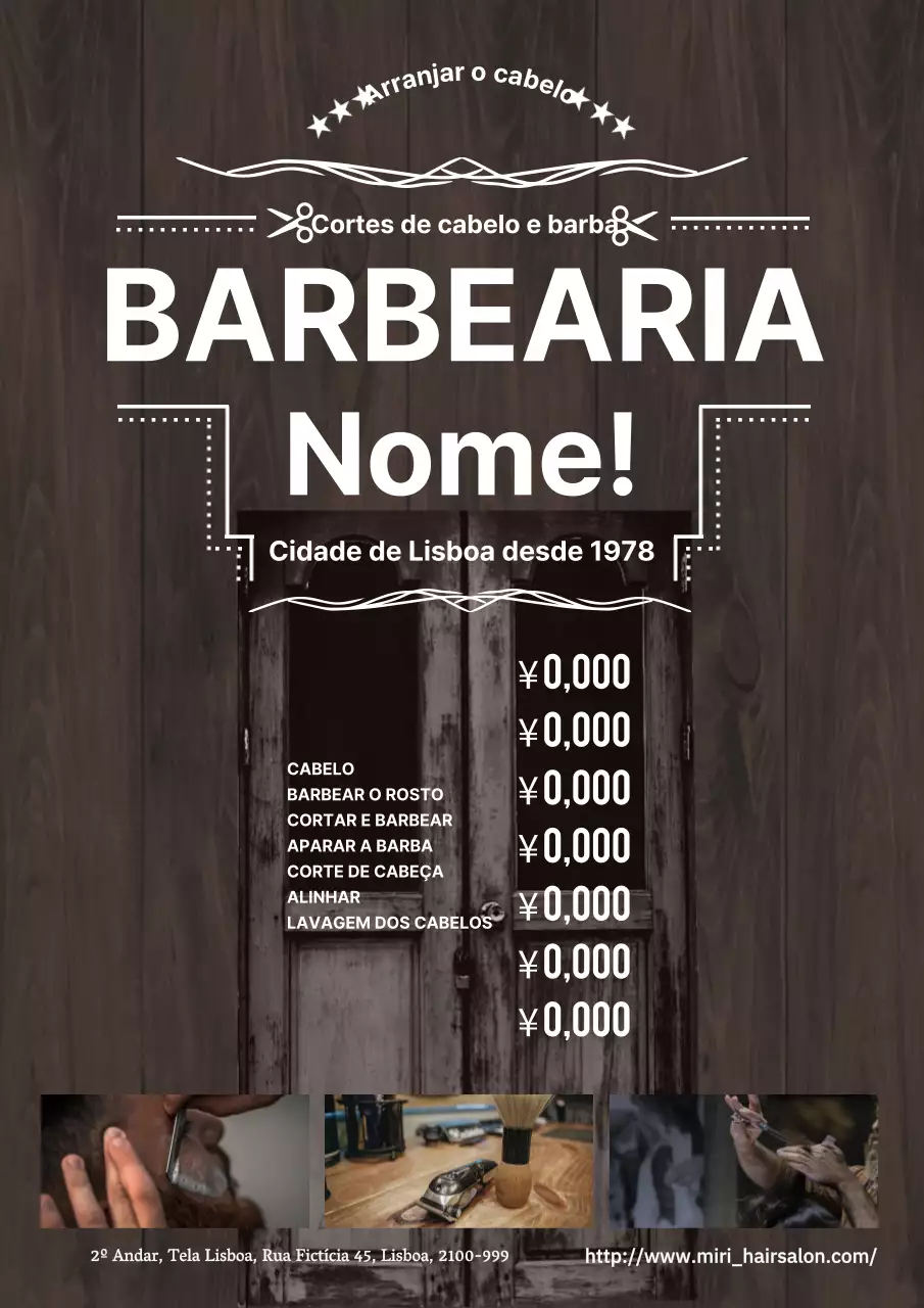 Anúncio simples e elegante de barbearia para homem em castanho e branco