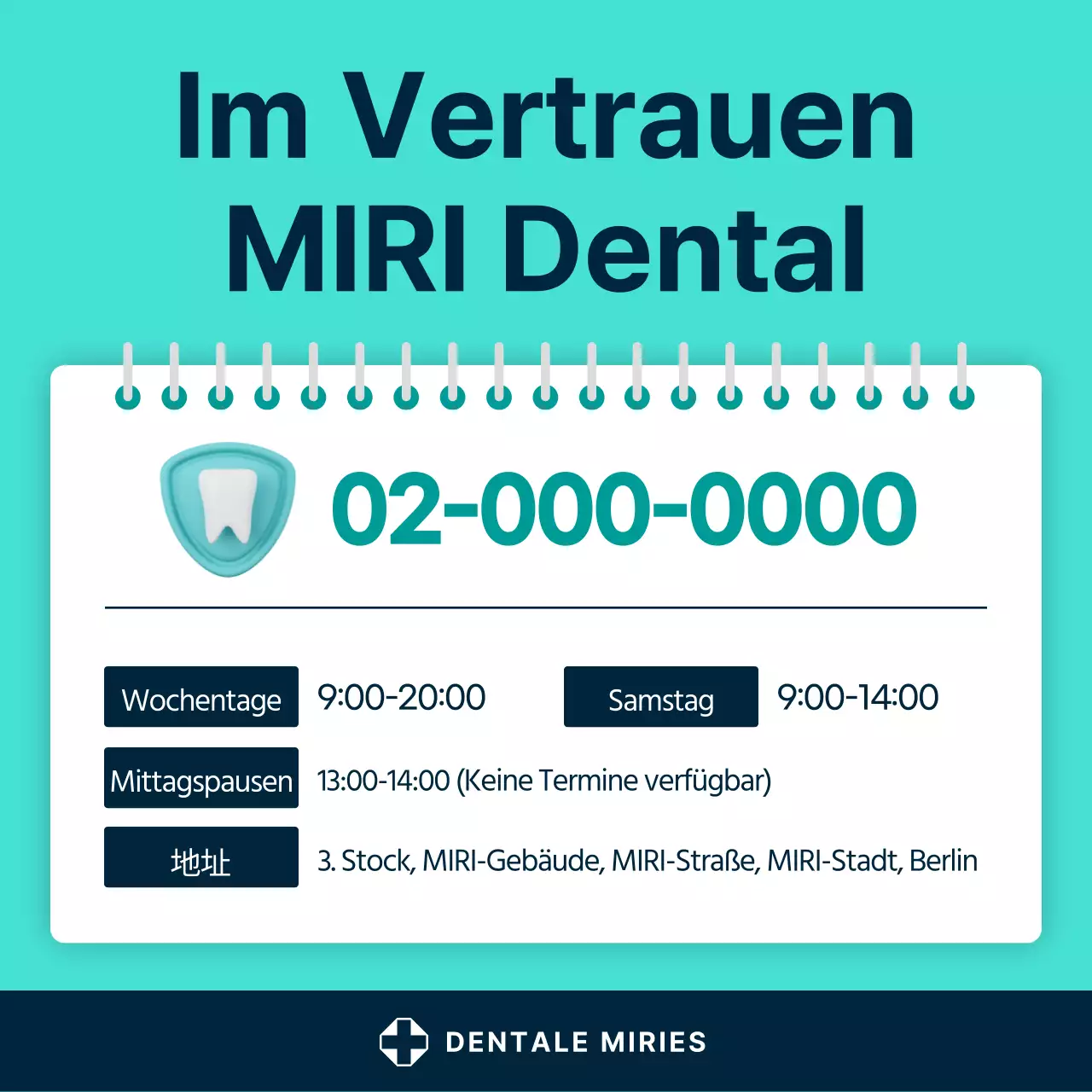 Eine einfache mintfarbene und weiße zahnmedizinische Werbesendung