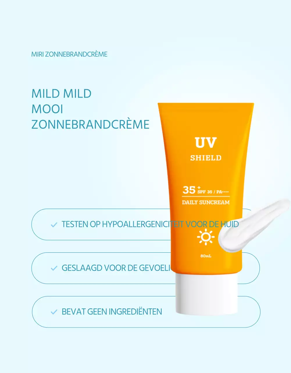 Een eenvoudige zonnebrandcrème in lichtblauw en oranje uitgelegd