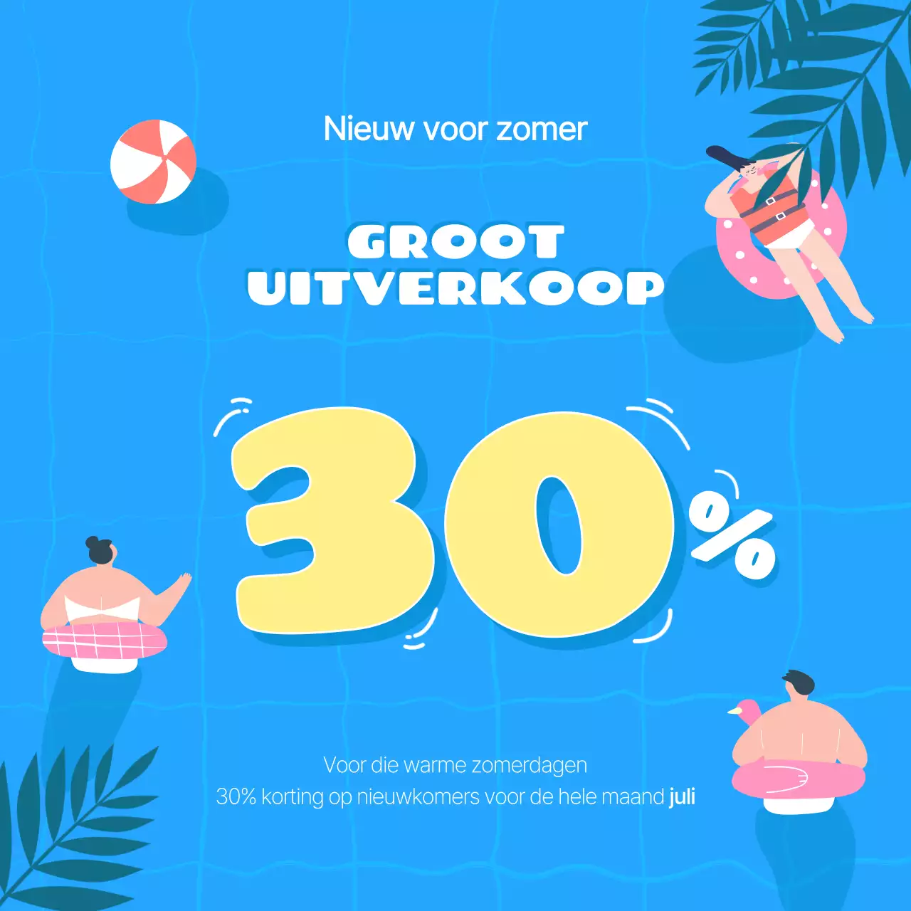 Minimalistische zomerse uitverkoopadvertentie in geel en lichtblauw