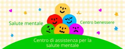 Un centro per la salute mentale e il benessere simpatico e coccoloso con espressioni facciali colorate