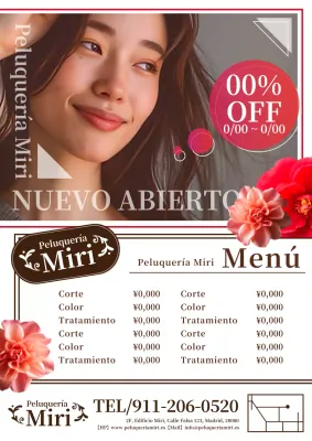 Elegante anuncio de peluquería en rojo y blanco