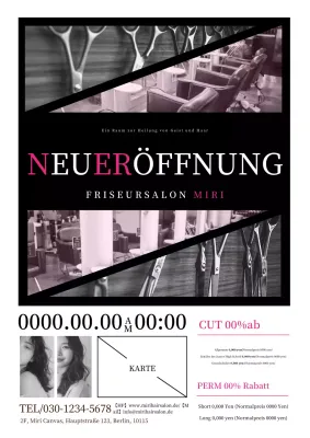 Moderne und einfache Friseursalonwerbung in Pink und Schwarz-Weiß.