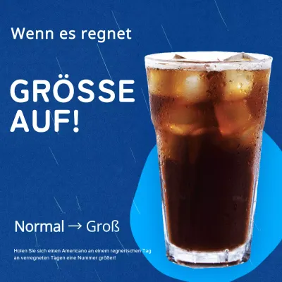 Eine einfache, blaue Anzeige für Kaffee in der Regenzeit