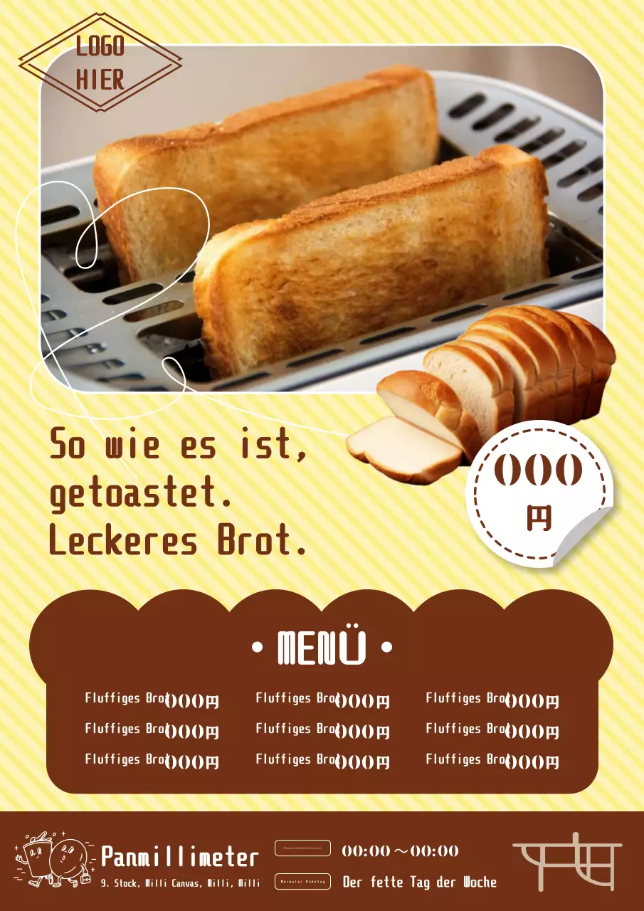 Eine Bäckereiwerbung mit einem niedlichen, einfachen Preisschild in Gelb