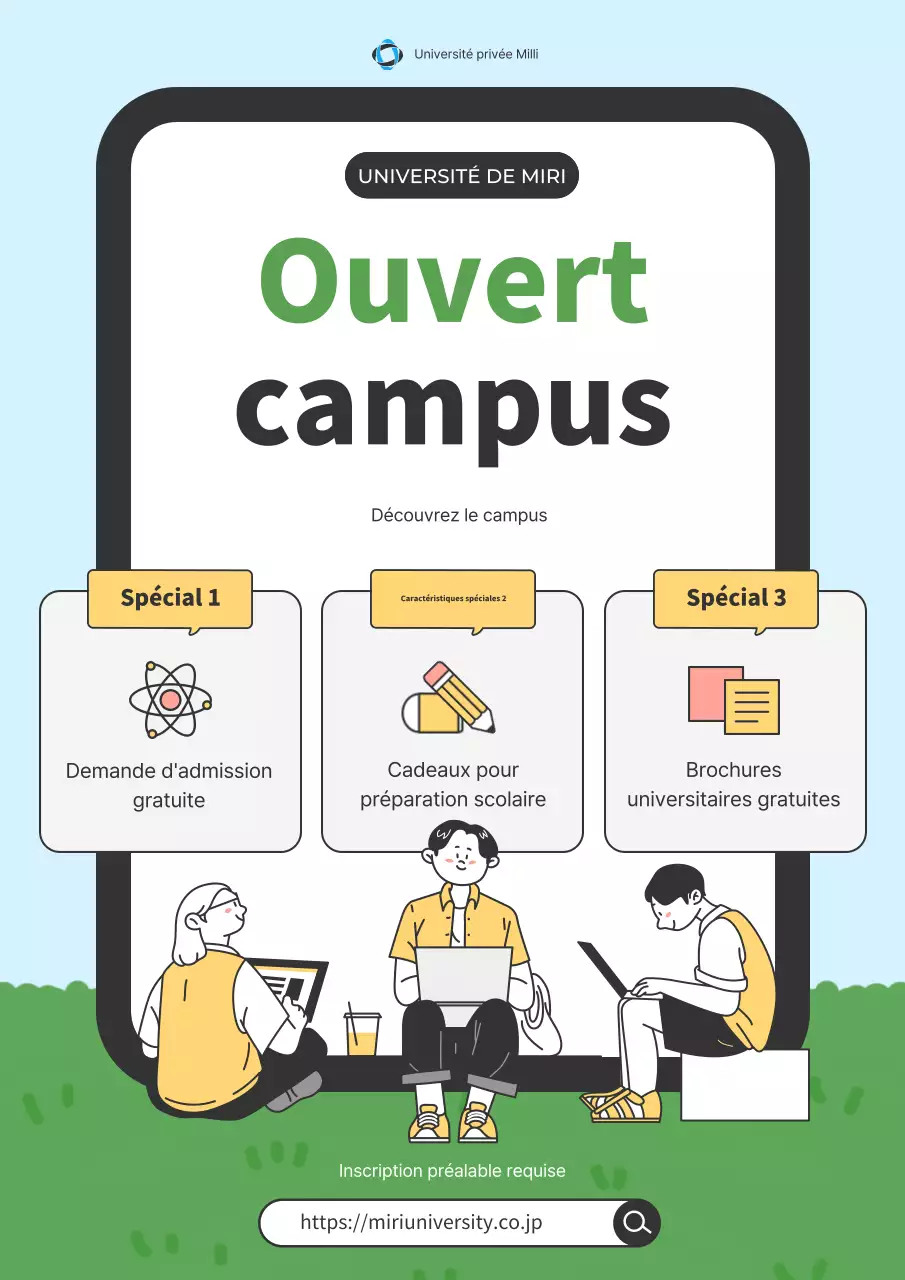 Publicité pour le campus ouvert de l'université en bleu clair et vert
