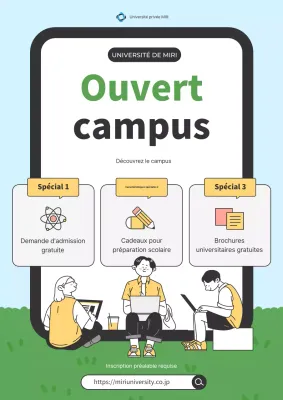 Publicité pour le campus ouvert de l'université en bleu clair et vert