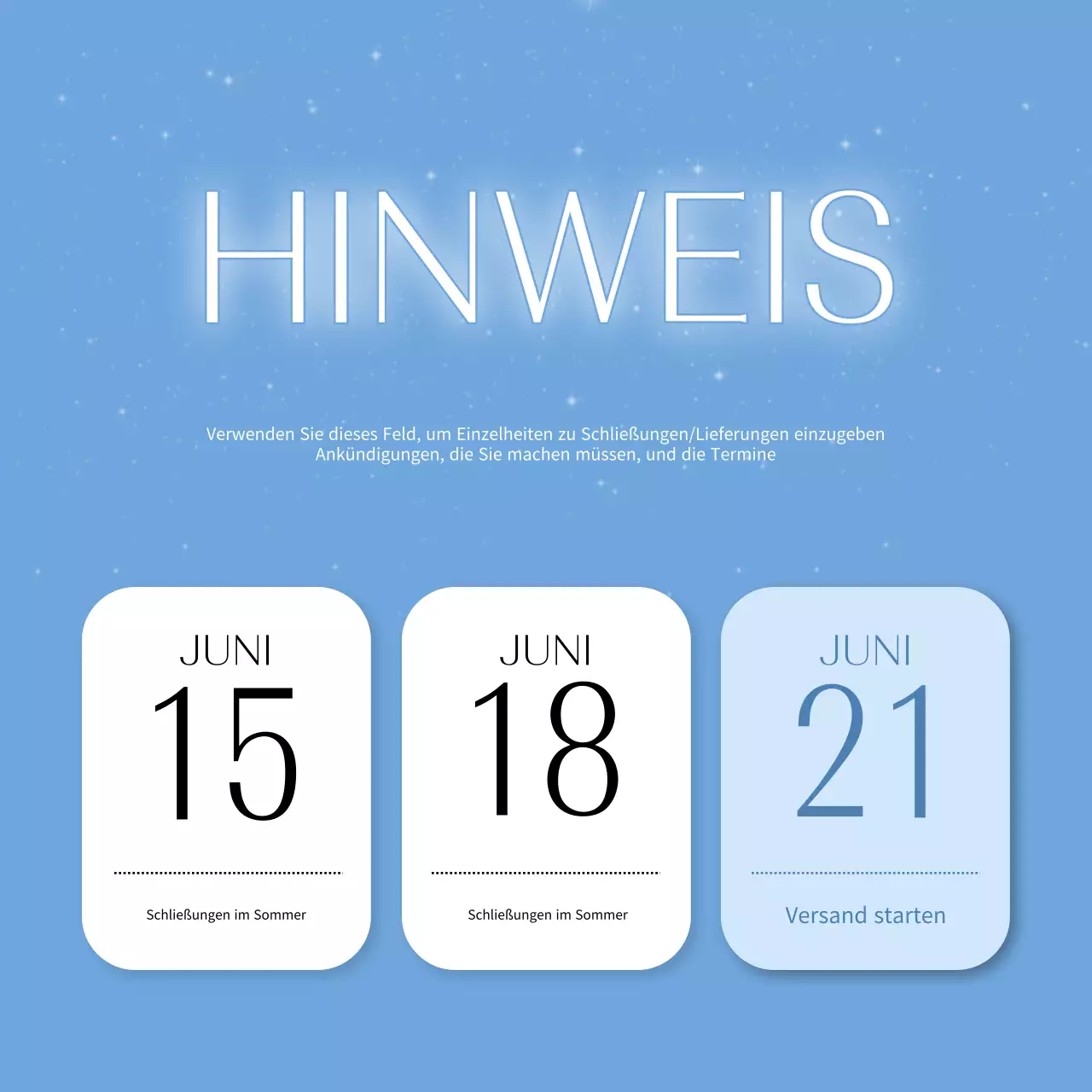 Einfacher hellblauer und weißer Verschluss und Lieferankündigungen