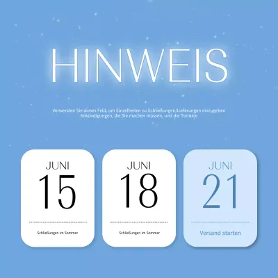 Einfacher hellblauer und weißer Verschluss und Lieferankündigungen