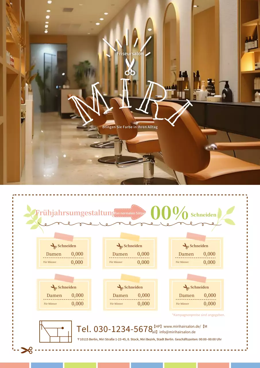 Eine niedliche, zarte Friseurwerbung in Beige und Gelb