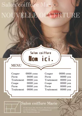 Une publicité pour un salon de coiffure moderne et élégant dans des couleurs marron et ivoire.