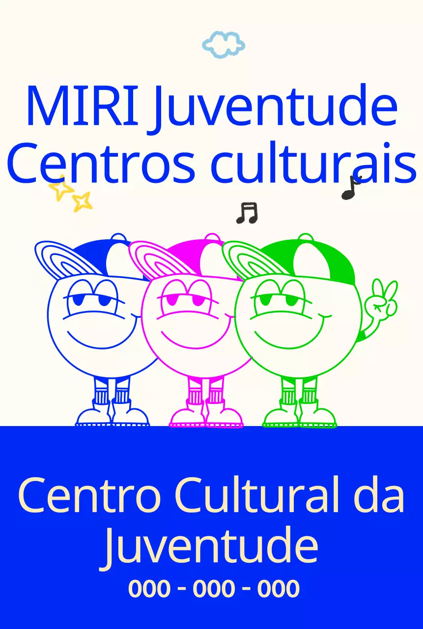 Centro cultural juvenil luminoso e giro com personagens juvenis