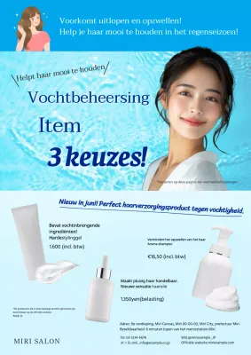 Moderne flyer voor haarverzorging voor het regenseizoen in wit en blauw