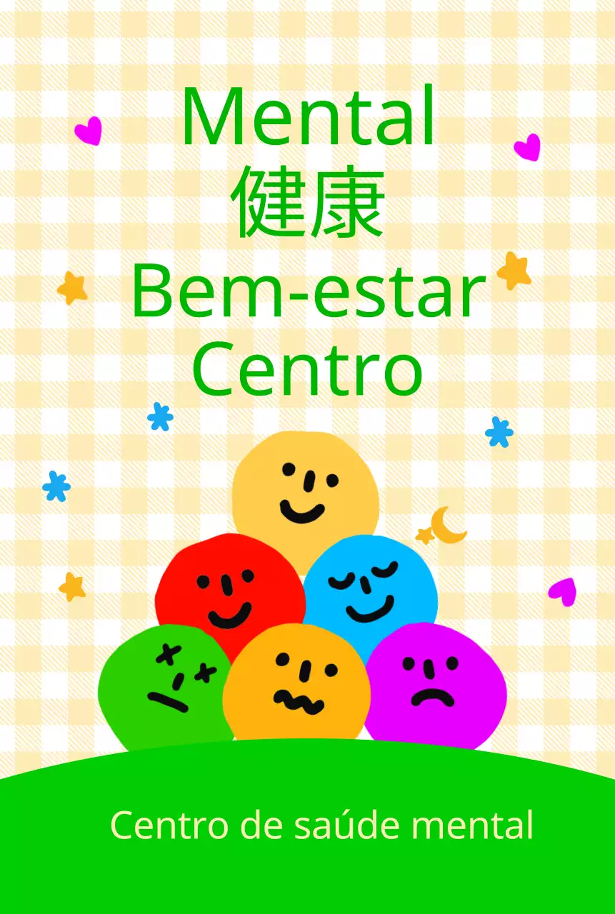 Um bonito centro de saúde mental e bem-estar com expressões faciais coloridas