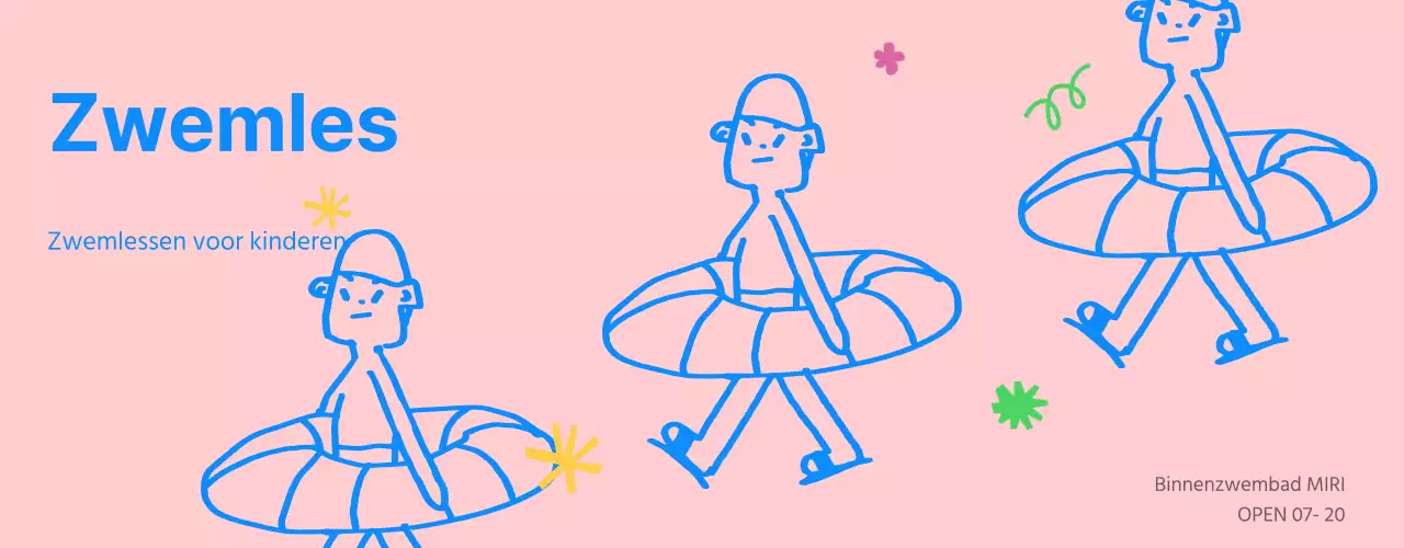 Blauwe en roze zwem- en bewegingscentra voor kinderen promoten