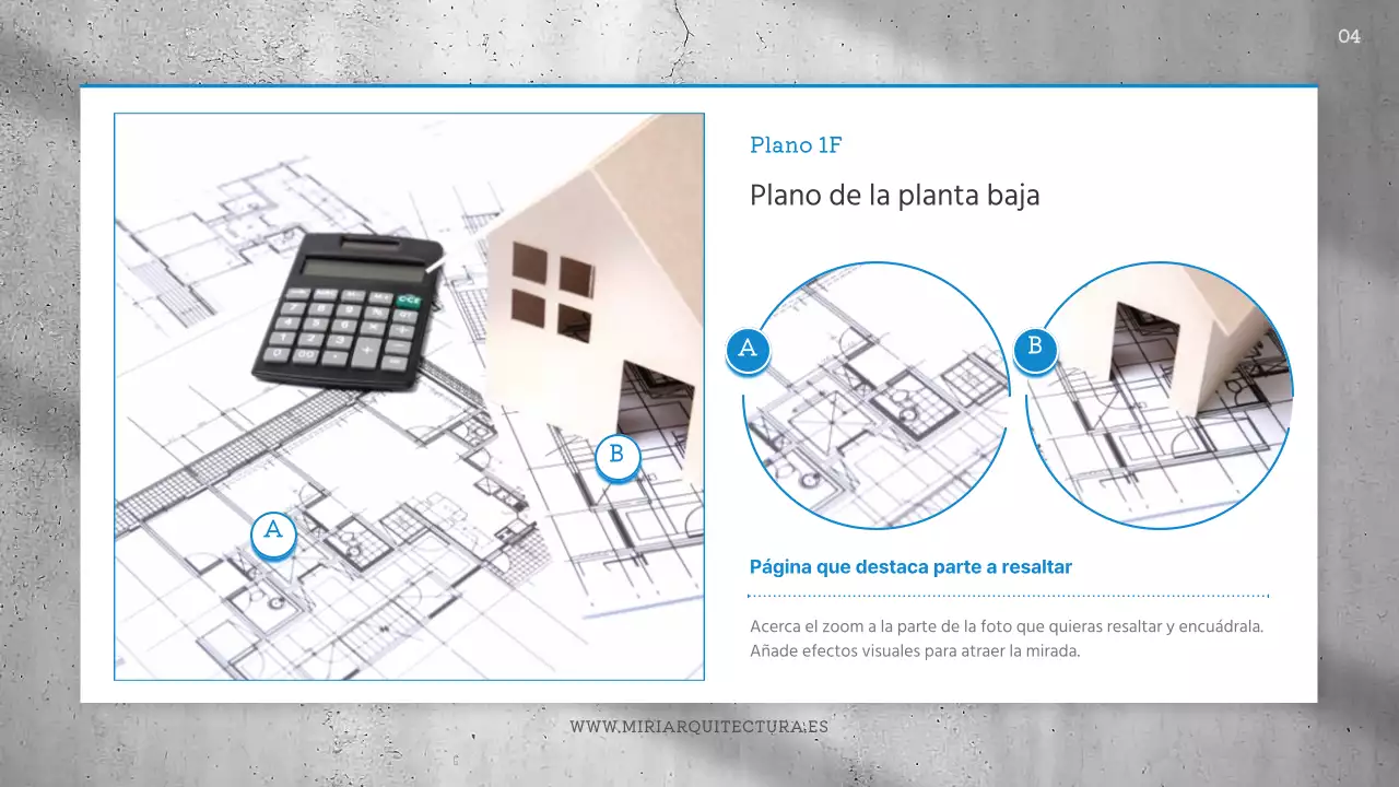 Informe de diseño arquitectónico sencillo en azul y gris