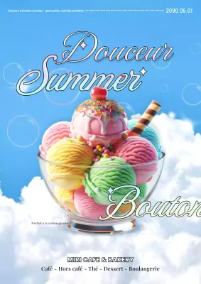 Promouvoir un menu d'été rétro en rose et bleu clair