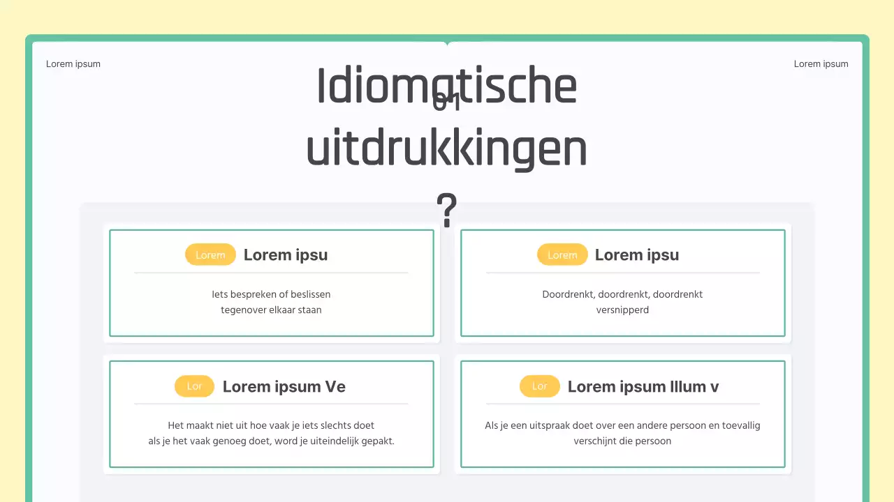 Een groen en geel boek conceptles voor Koreaanse idiomatische uitdrukkingen op de middelbare school