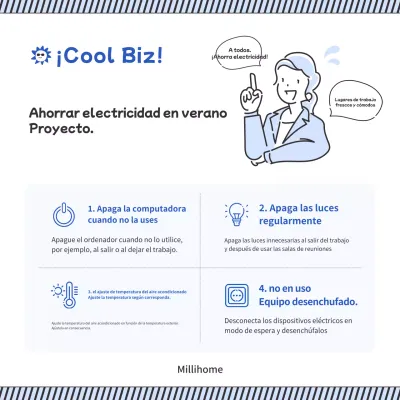 Escritura colaborativa sencilla en blanco y azul para ahorrar energía