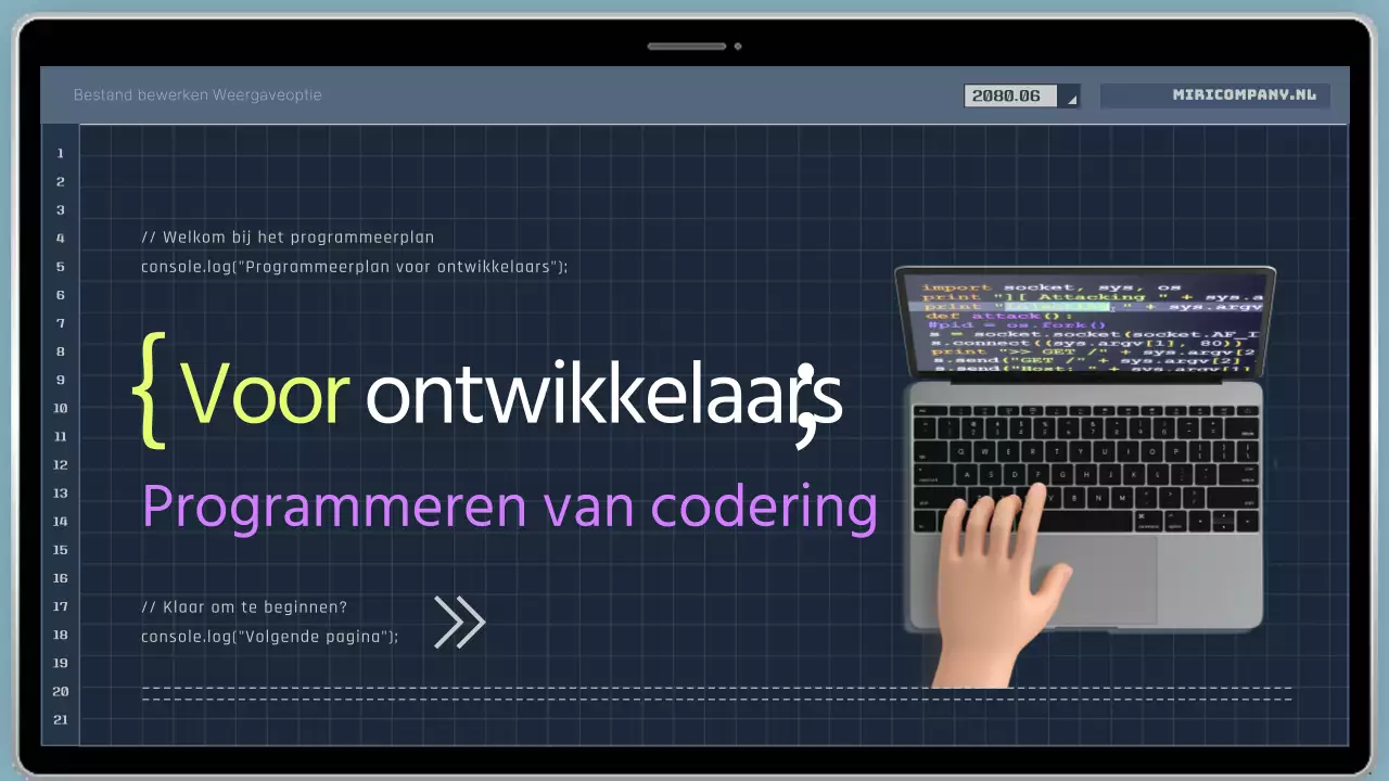Prospectus coderingsprogramma voor ontwikkelaars in cyberstijl in marineblauw en geel