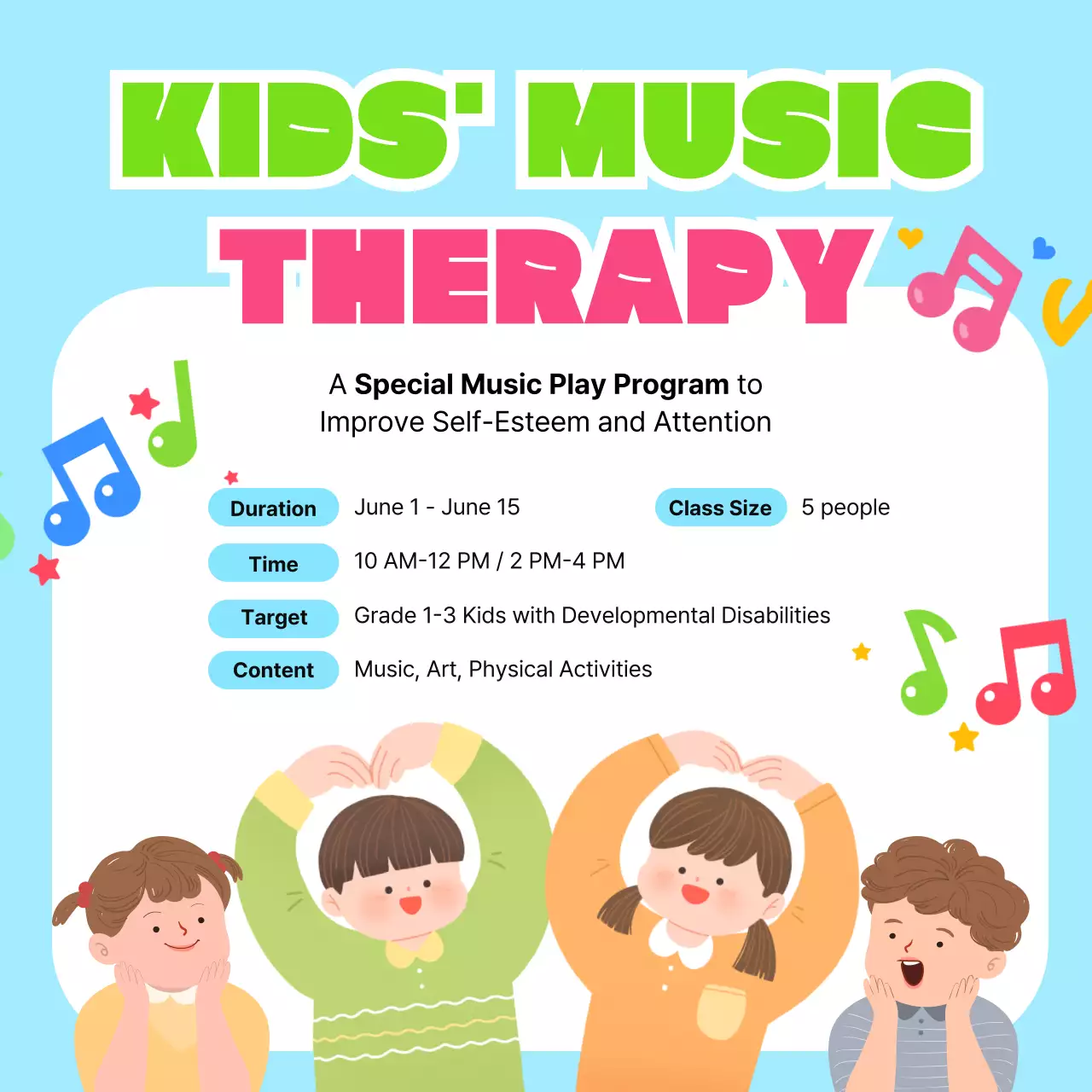 Blue Playful Music Therapy Announcement Social Media Post