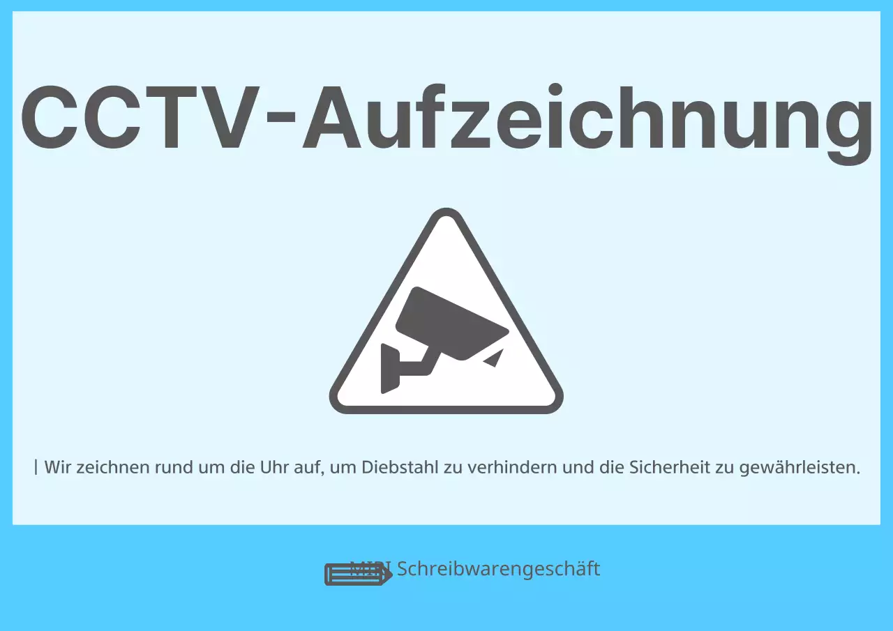 Hellblaues minimalistisches unbemanntes Geschäft CCTV-Aufzeichnung Hinweis