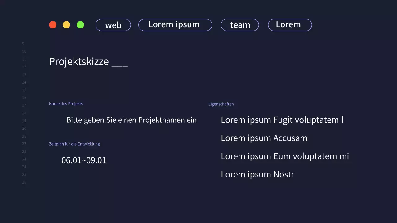 Ein einfacher Projektvorschlag eines Entwicklungsteams in Marineblau