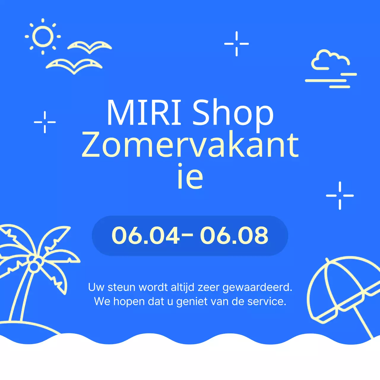 Een eenvoudige zomervakantieaankondiging in geel en blauw