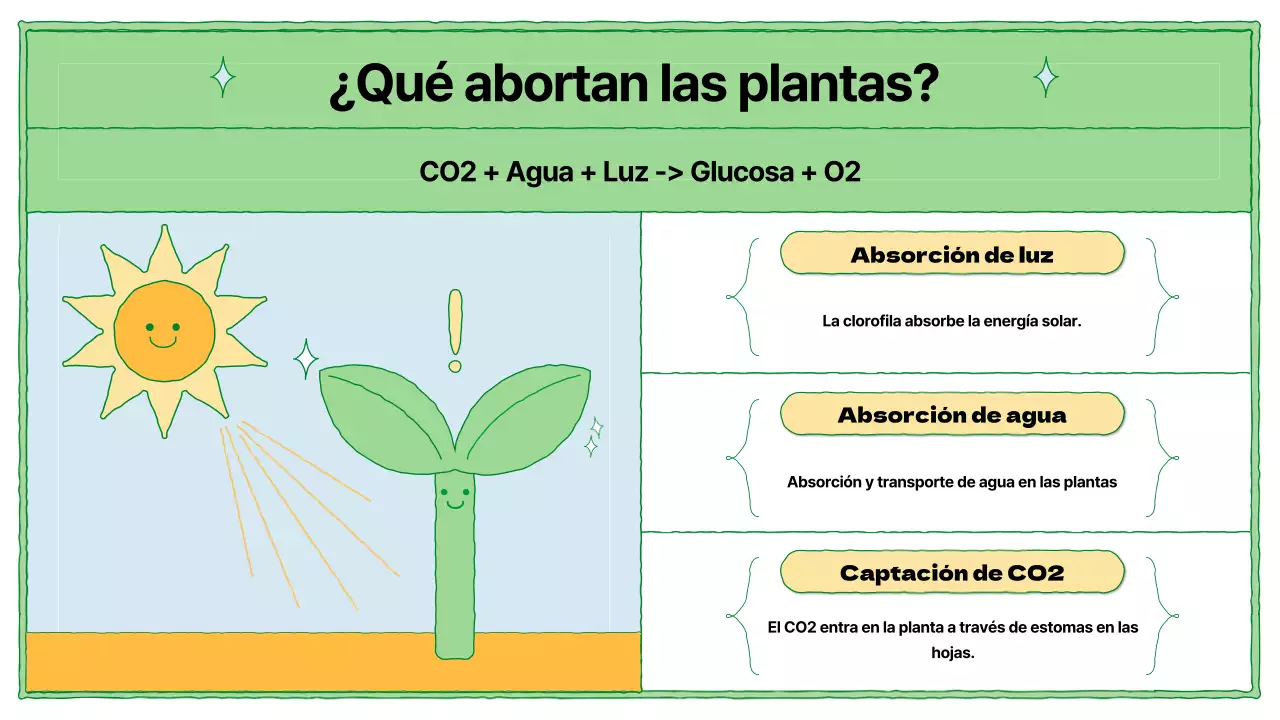 Recursos educativos sobre fotosíntesis en chartreuse y azul claro