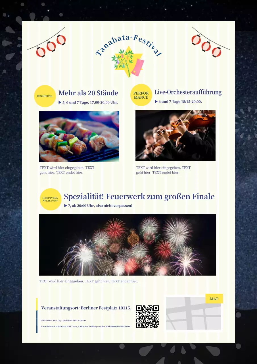 Flyer für das Tanabata-Festival in Marine und Gelb