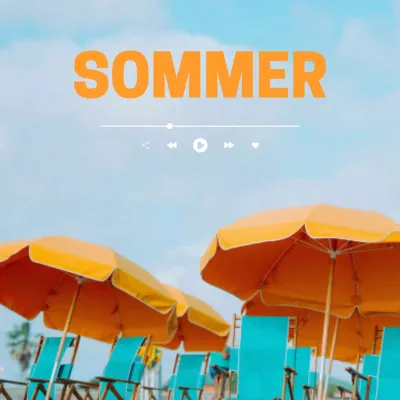 Minimalistisch Sommer Meer Regenschirm Musik Post in orange und hellblau