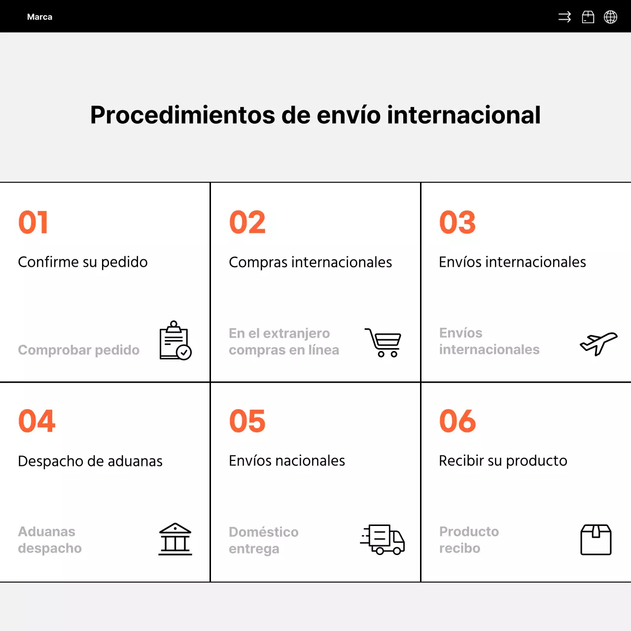 Sencilla promoción en redes sociales de la venta directa al exterior en naranja y negro