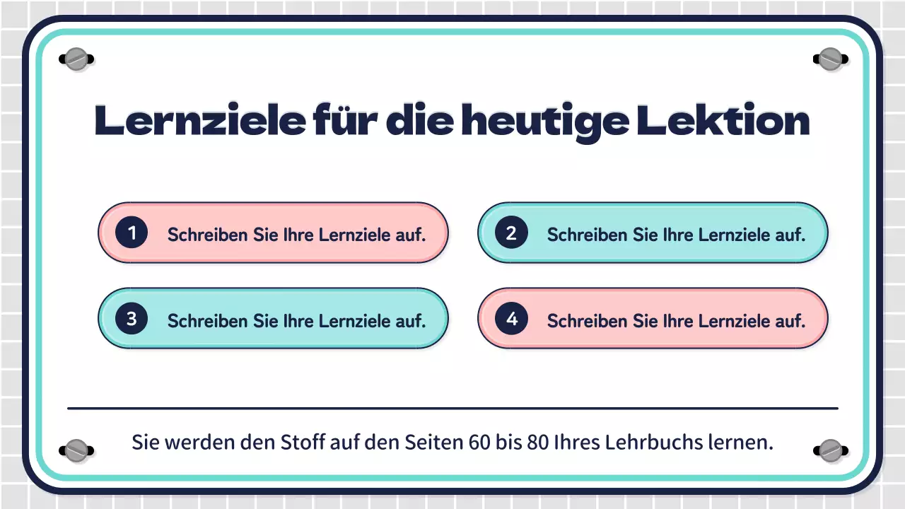 Unterrichtspläne für die Mittelstufe mit rosa und mintfarbenen Zeichen