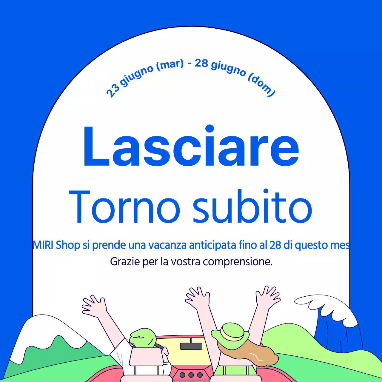 Annunci kitsch per le vacanze estive in blu e verde