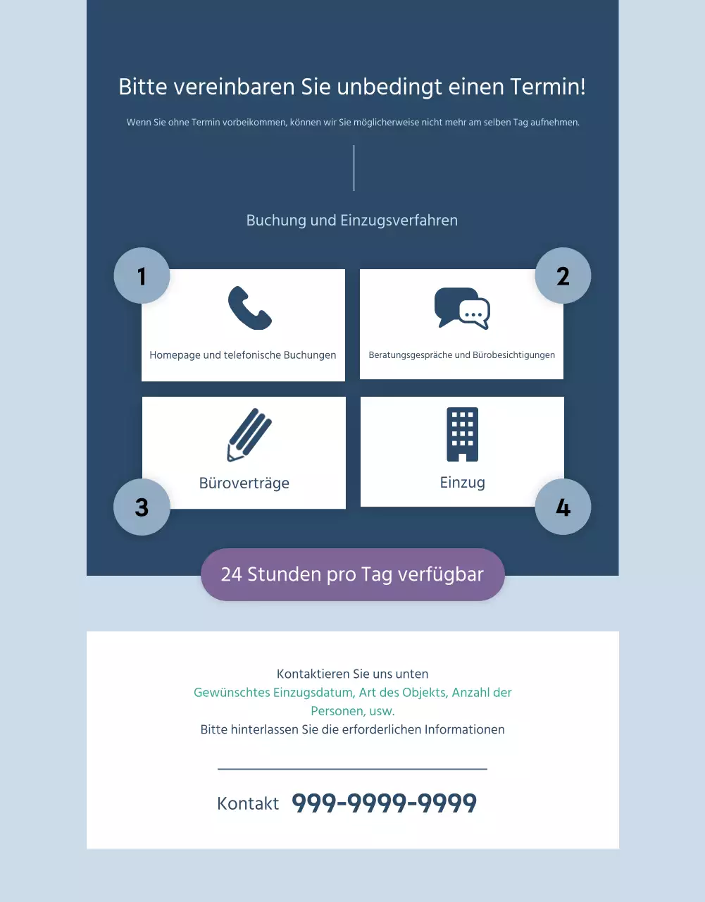 Werbung für einen blau-weißen Coworking Space