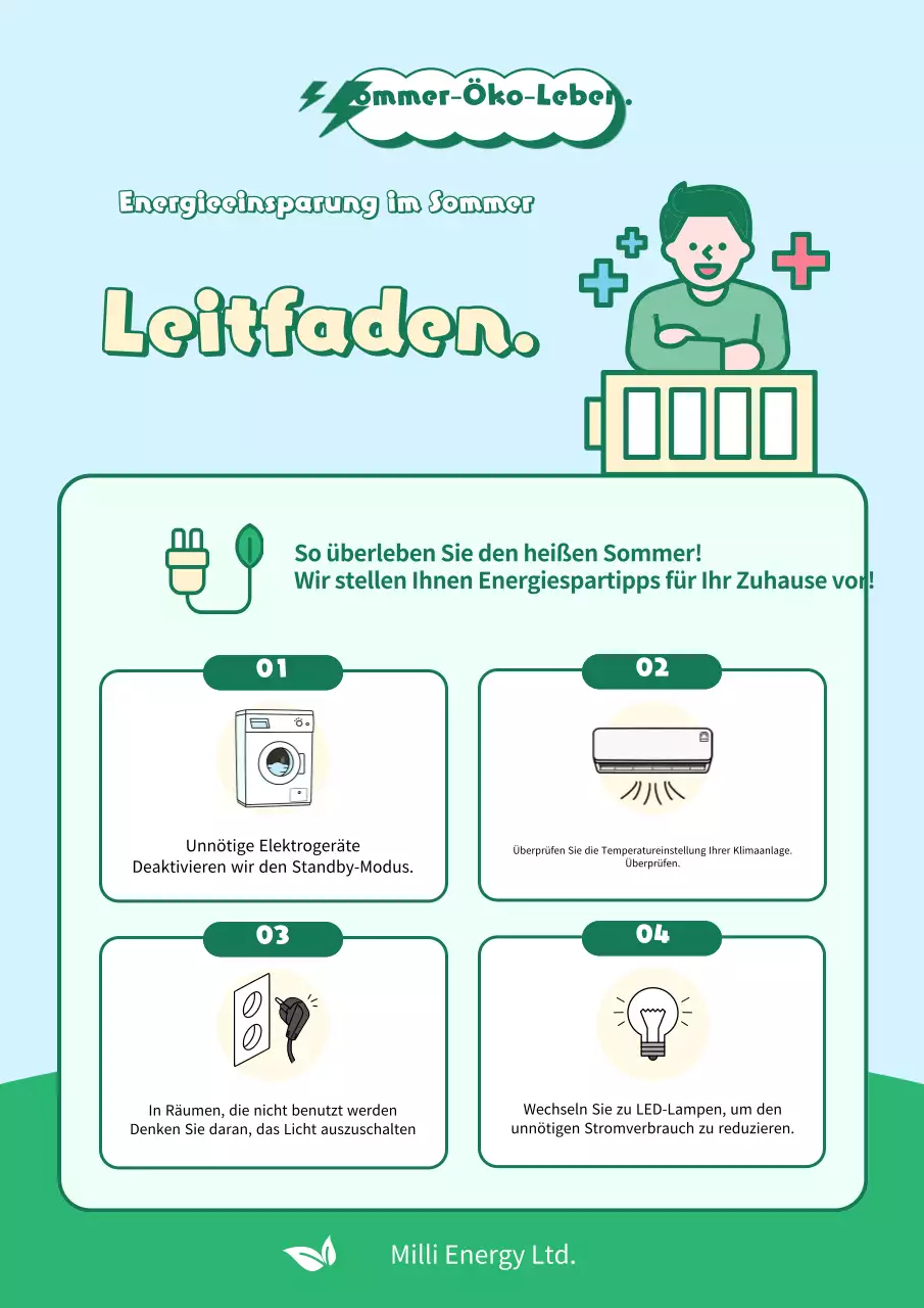 Ein Leitfaden zum Energiesparen in einem schönen grünen und gelb-grünen Sommer